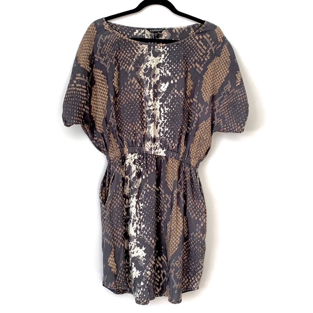 Express Dolman Snake Animal Print Dress w/Pockets